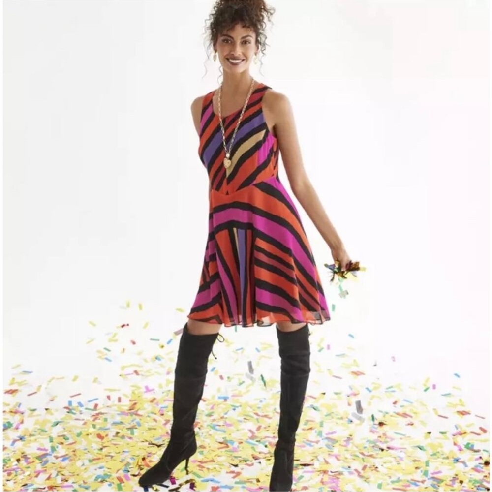 CAbi Bold Striped Mini Dress - Red, Pink, Black